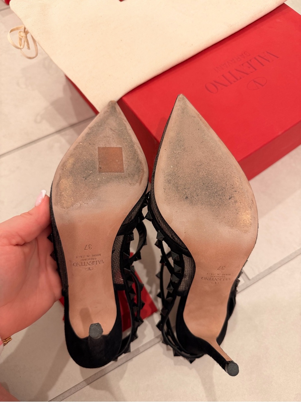 Valentino Garavani Rockstud Mesh Black Heels - Picture 8 of 9